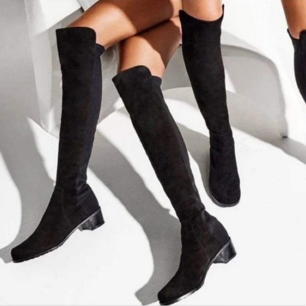🧵Stuart Weitzman 50/50 Over-The-Knee Suede + Stretch Boot Black Size 7M